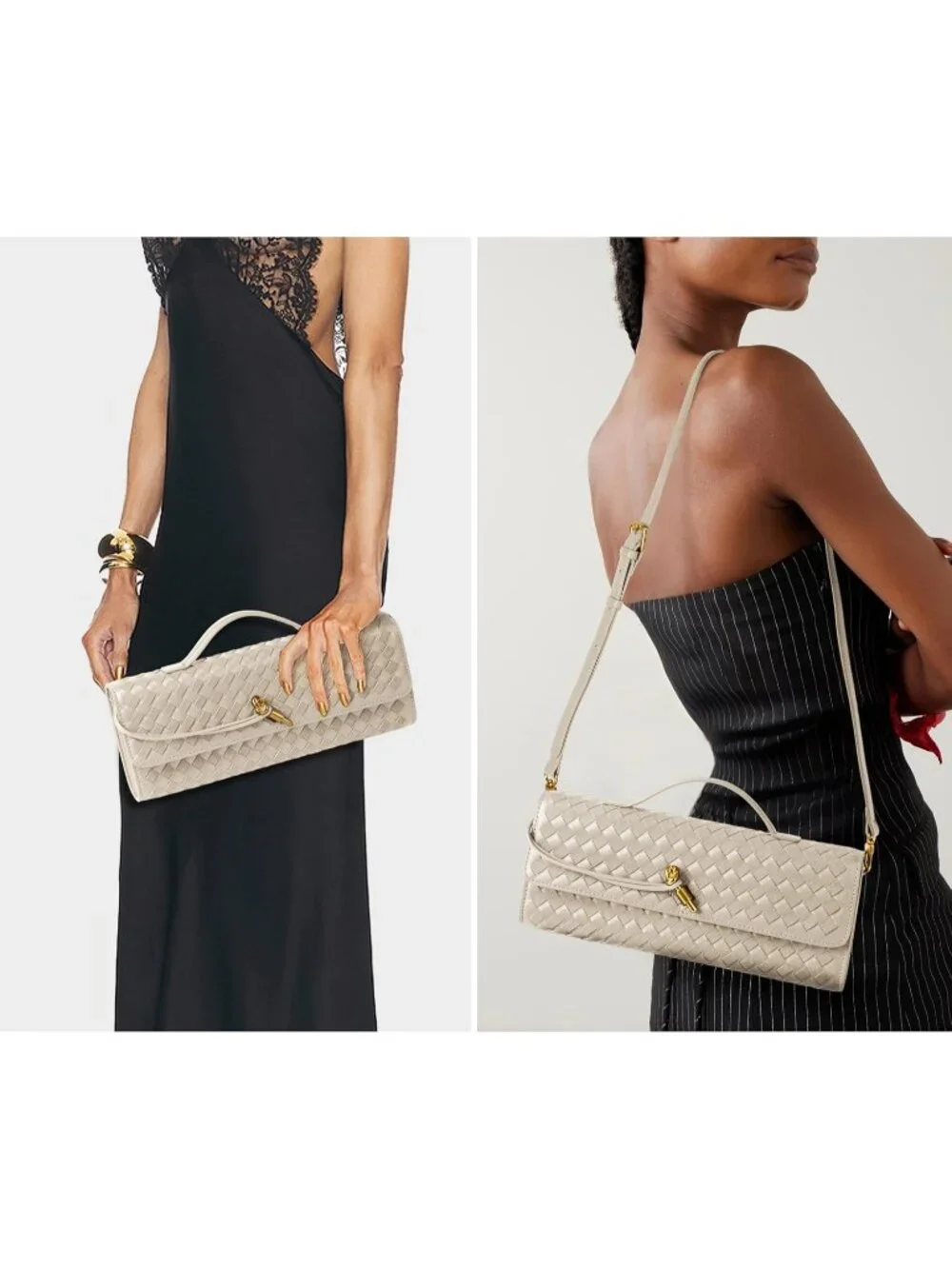 Women Seashell Beige Leather Suede Woven Clutch Purse For Evening Crossbody Bag